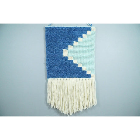 Hand Woven Wool Tapestry White and Blue Bohemian Modern Wall Hanging | WH8-Wall Hanging-Parc Decor