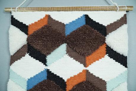 Hand Woven Wool Tapestry White and Brown Bohemian Modern Wall Hanging | WH9