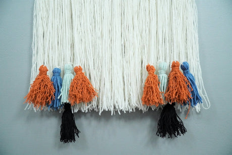 Hand Woven Wool Tapestry White and Brown Bohemian Modern Wall Hanging | WH9