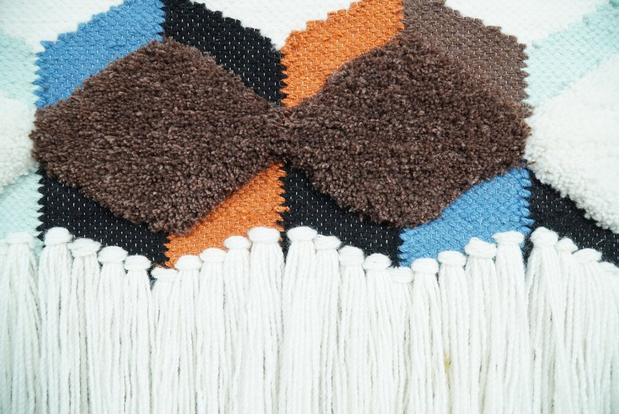 Hand Woven Wool Tapestry White and Brown Bohemian Modern Wall Hanging | WH9