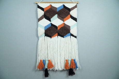 Hand Woven Wool Tapestry White and Brown Bohemian Modern Wall Hanging | WH9