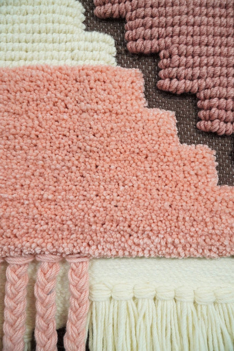 Hand Woven Wool Tapestry White and Peach Bohemian Wall Hanging | WH7
