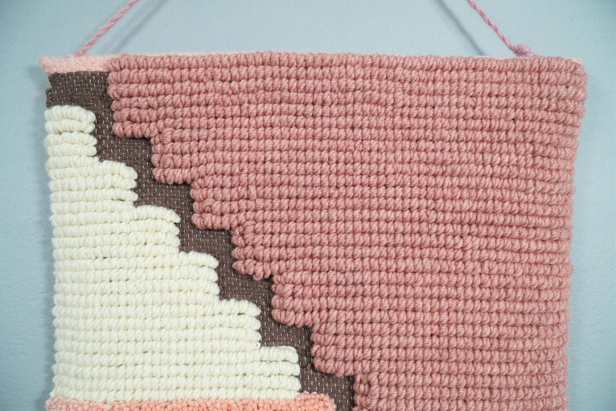 Hand Woven Wool Tapestry White and Peach Bohemian Wall Hanging | WH7