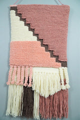 Hand Woven Wool Tapestry White and Peach Bohemian Wall Hanging | WH7