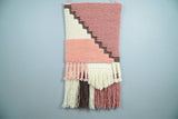 Hand Woven Wool Tapestry White and Peach Bohemian Wall Hanging | WH7
