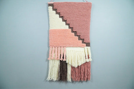 Hand Woven Wool Tapestry White and Peach Bohemian Wall Hanging | WH7