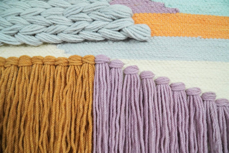 Hand Woven Wool Tapestry White, Blue and Gold Bohemian Modern Wall Hanging-Wall Hanging-Parc Decor