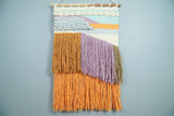 Hand Woven Wool Tapestry White, Blue and Gold Bohemian Modern Wall Hanging | WH12
