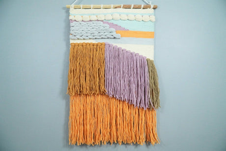 Hand Woven Wool Tapestry White, Blue and Gold Bohemian Modern Wall Hanging | WH12