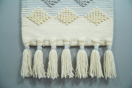 Hand Woven Wool Tapestry White, Blue and Pink Bohemian Modern Wall Hanging-Wall Hanging-Parc Decor