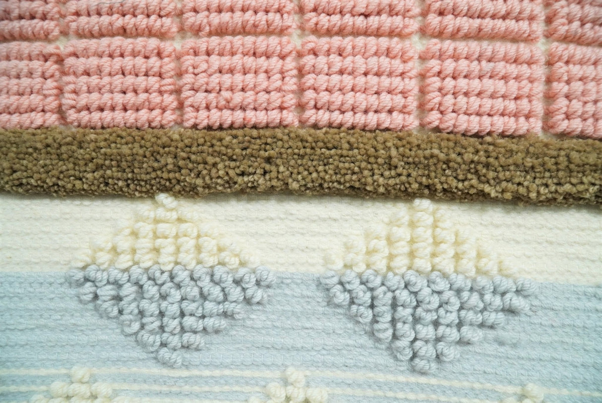 Hand Woven Wool Tapestry White, Blue and Pink Bohemian Modern Wall Hanging-Wall Hanging-Parc Decor