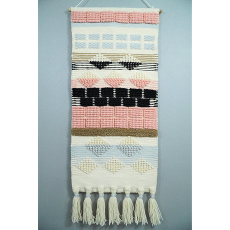 Hand Woven Wool Tapestry White, Blue and Pink Bohemian Modern Wall Hanging-Wall Hanging-Parc Decor