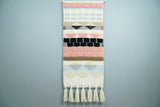 Hand Woven Wool Tapestry White, Blue and Pink Bohemian Modern Wall Hanging | WH13