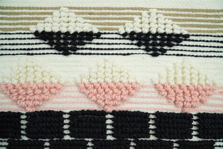 Hand Woven Wool Tapestry White, Blue and Pink Bohemian Modern Wall Hanging | WH13