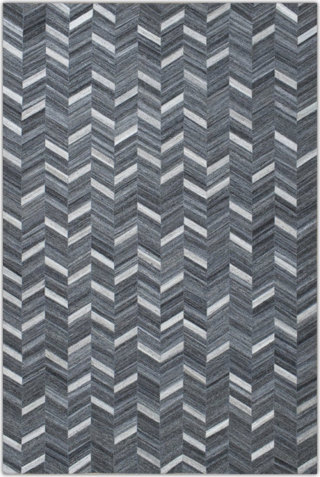 Handmade 5x8 Gray and Ivory Chevron Viscose Area Rug