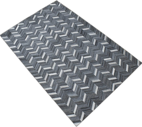 Handmade 5x8 Gray and Ivory Chevron Viscose Area Rug