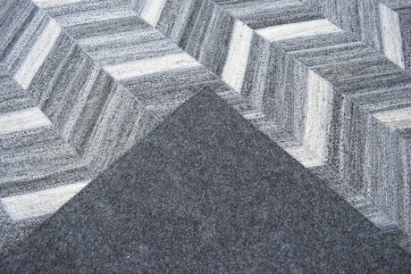 Handmade 5x8 Gray and Ivory Chevron Viscose Area Rug
