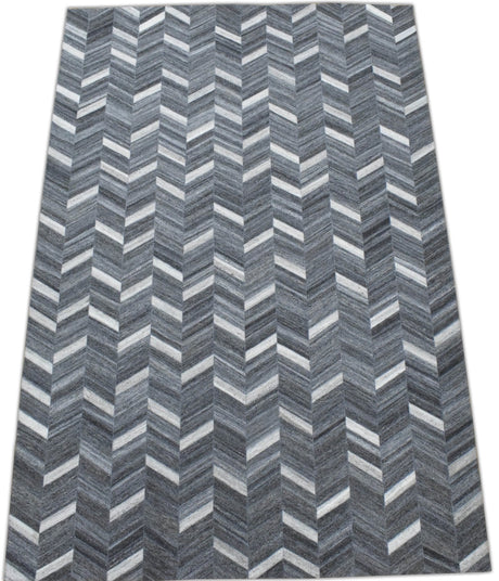 Handmade 5x8 Gray and Ivory Chevron Viscose Area Rug