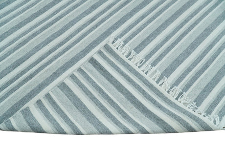 Handmade 5x8 Modern Stripes Pattern Blue And White Wool Rug