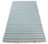 Handmade 5x8 Modern Stripes Pattern Blue And White Wool Rug