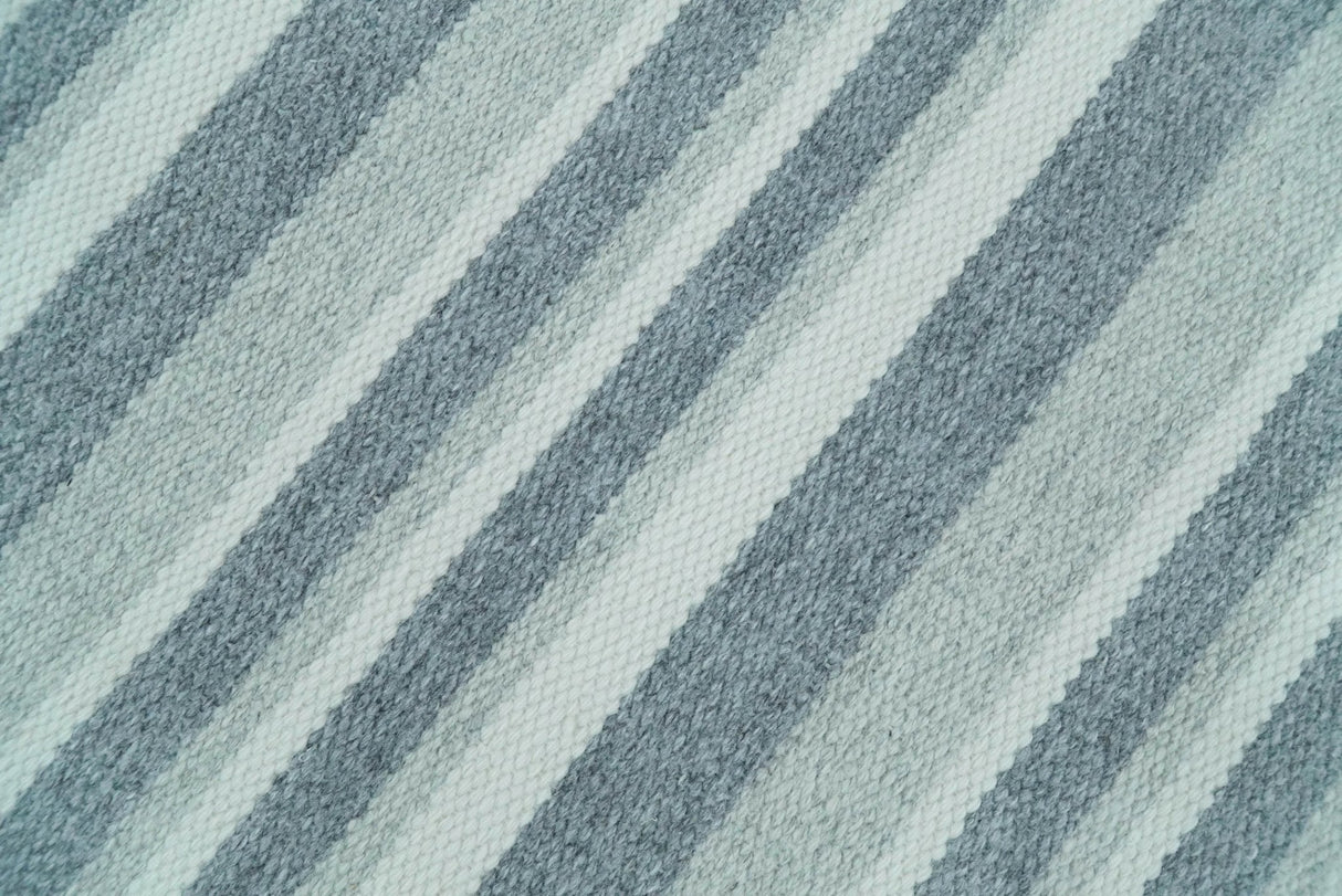 Handmade 5x8 Modern Stripes Pattern Blue And White Wool Rug