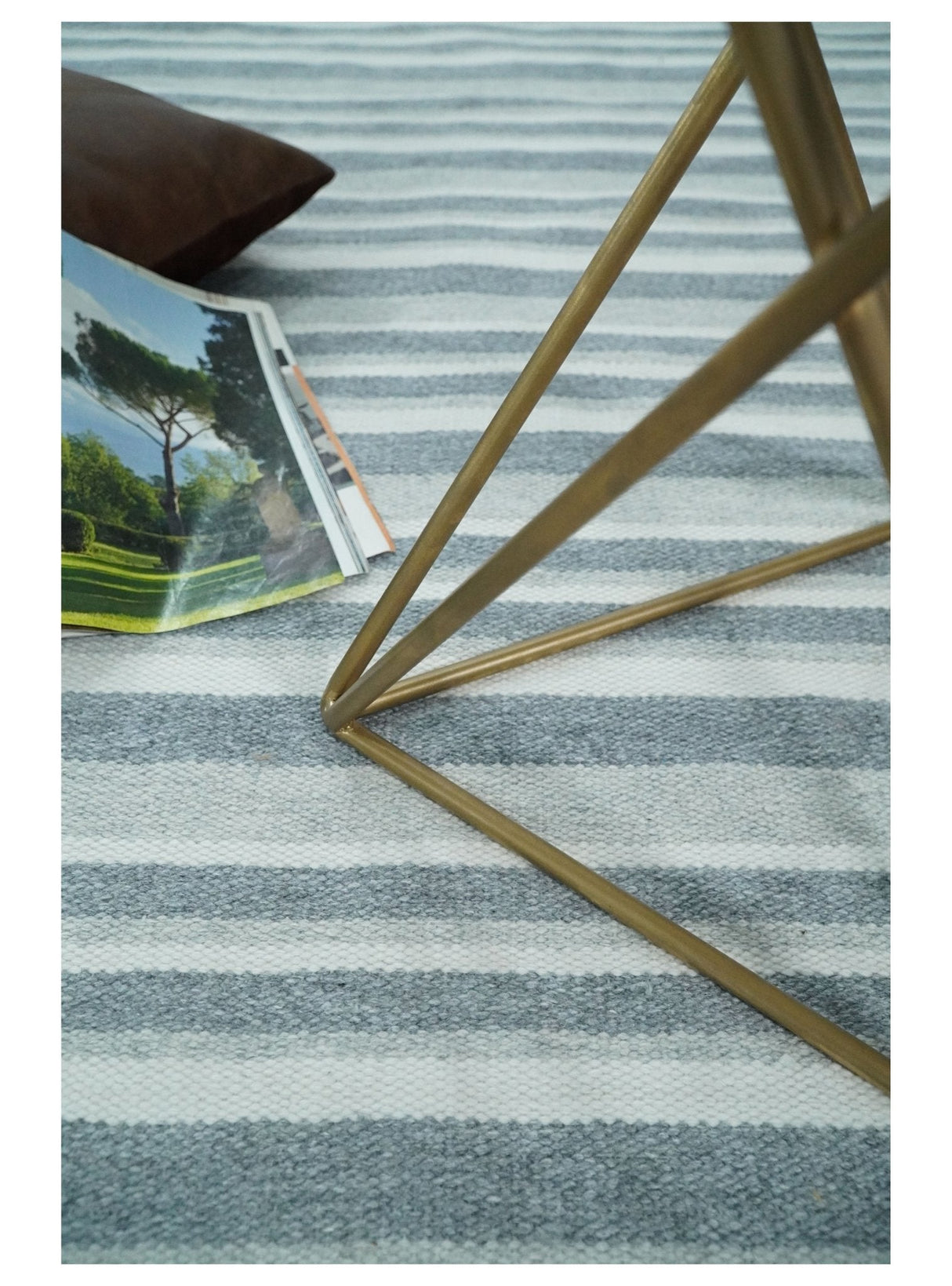 Handmade 5x8 Modern Stripes Pattern Blue And White Wool Rug