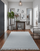 Handmade 5x8 Modern Stripes Pattern Blue And White Wool Rug