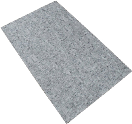 Handmade 5x8 Modern Style Genuine Leather Gray and Silver Area Rug