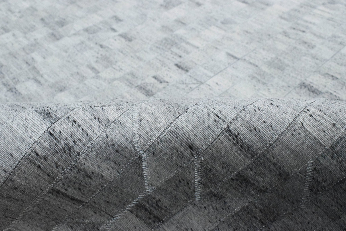 Handmade 5x8 Modern Style Genuine Leather Gray and Silver Area Rug