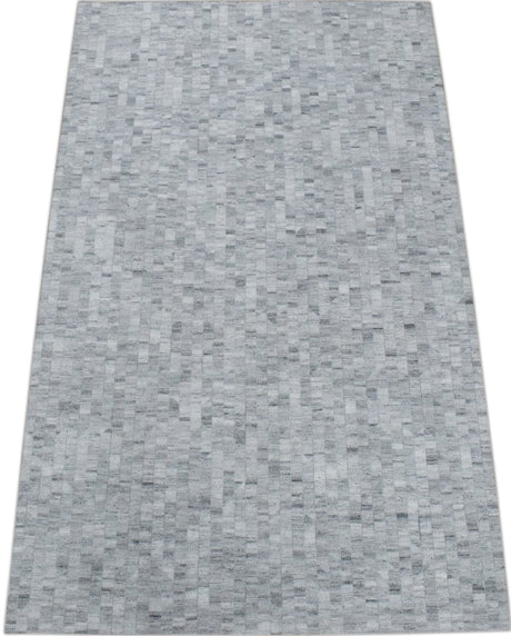 Handmade 5x8 Modern Style Genuine Leather Gray and Silver Area Rug