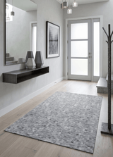 Handmade 5x8 Modern Style Genuine Leather Gray and Silver Area Rug