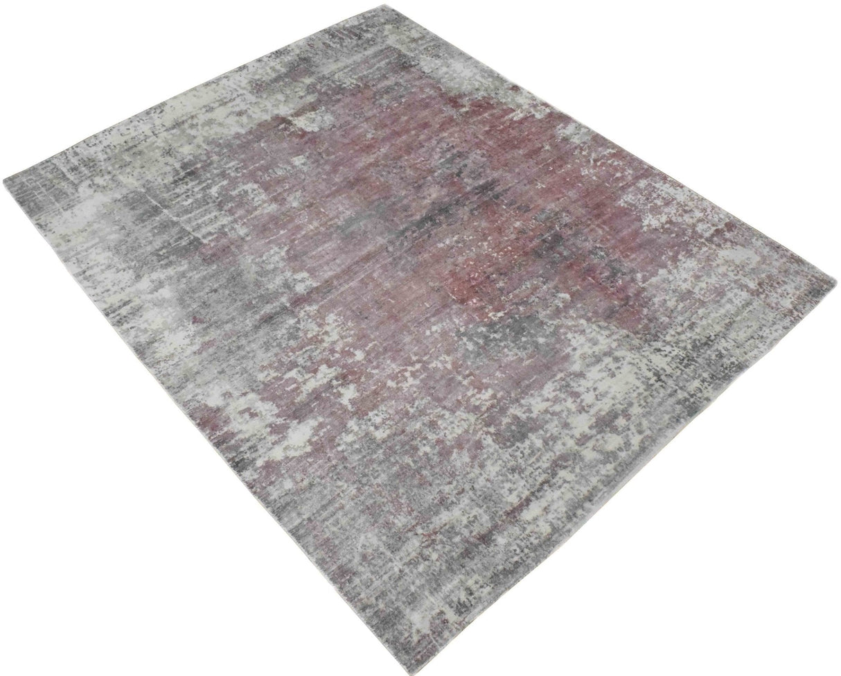 Handmade 6.6x8 Rug, Abstract Red and Gray Rug made with Viscose Art Silk | TRD0079AR668-Area Rug-Parc Decor