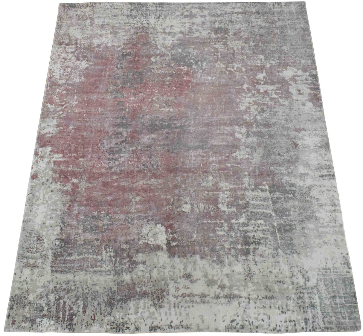 Handmade 6.6x8 Rug, Abstract Red and Gray Rug made with Viscose Art Silk | TRD0079AR668-Area Rug-Parc Decor
