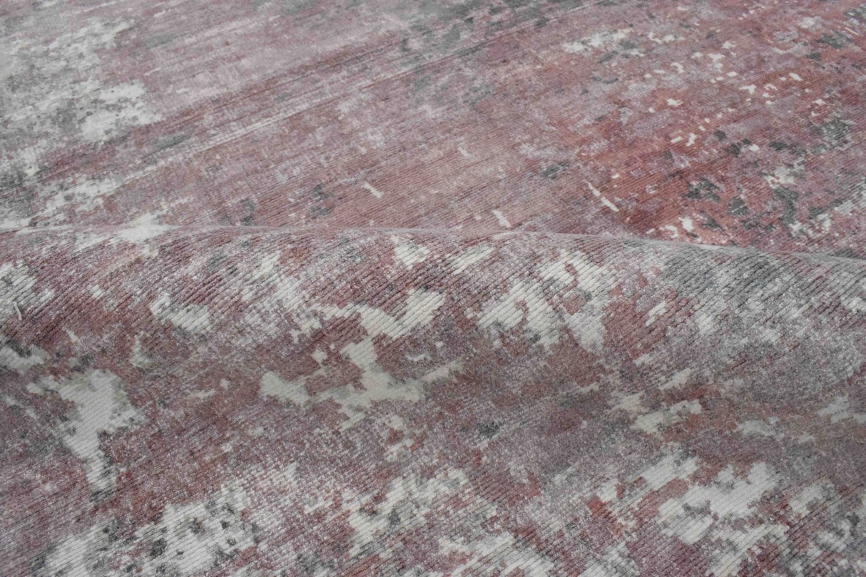 Handmade 6.6x8 Rug, Abstract Red and Gray Rug made with Viscose Art Silk | TRD0079AR668-Area Rug-Parc Decor