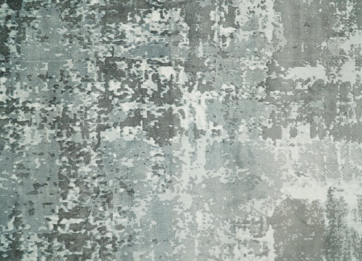 Handmade 8x10 Ivory, gray and Charcoal Blended Wool and Bamboo Silk Area Rug