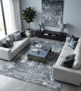 Handmade 8x10 Ivory, gray and Charcoal Blended Wool and Bamboo Silk Area Rug