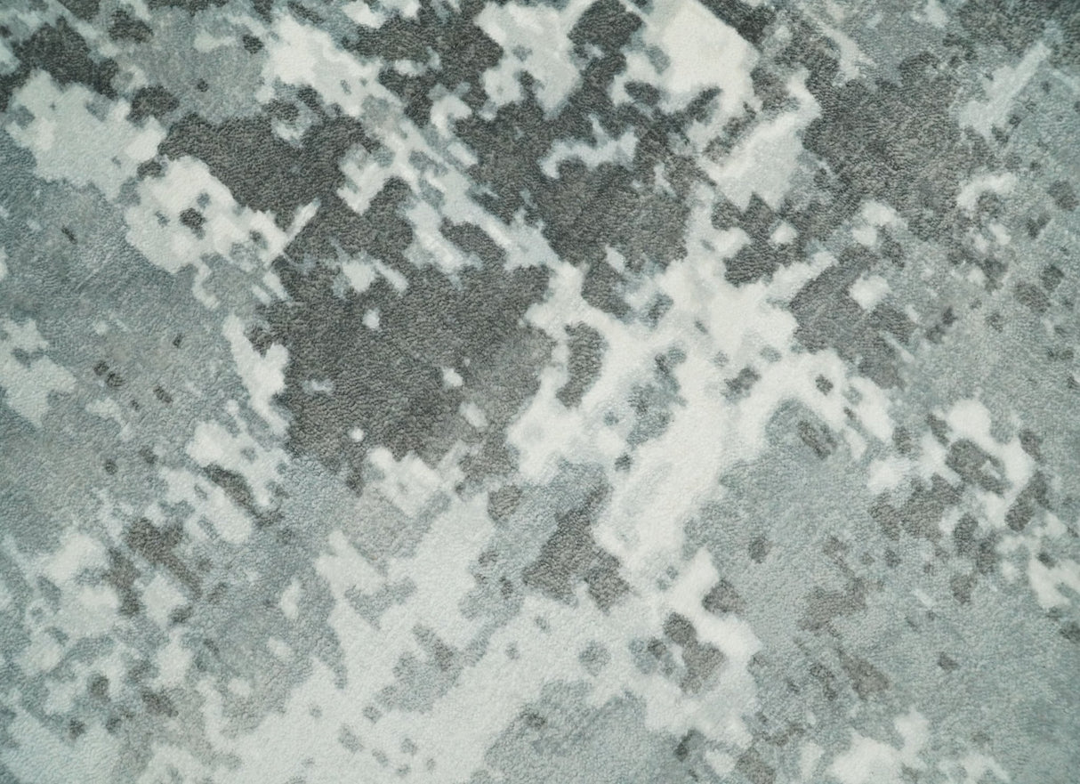 Handmade 8x10 Ivory, gray and Charcoal Blended Wool and Bamboo Silk Area Rug