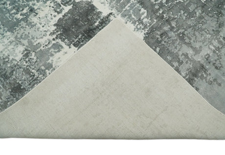 Handmade 8x10 Ivory, gray and Charcoal Blended Wool and Bamboo Silk Area Rug