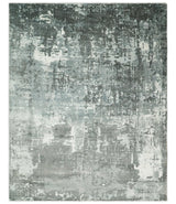 Handmade 8x10 Ivory, gray and Charcoal Blended Wool and Bamboo Silk Area Rug