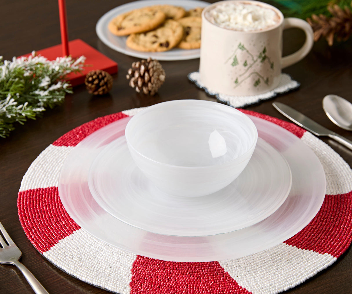 Handmade Beaded Candy Cane Placemat – Christmas Placemats, Beaded Candy Cane Placemat & Runner – Christmas Table Decor by Payton James-table tops-Parc Decor