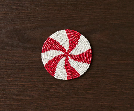 Handmade Beaded Christmas Coaster | Festive Red & White Decor by Payton James-table tops-Parc Decor