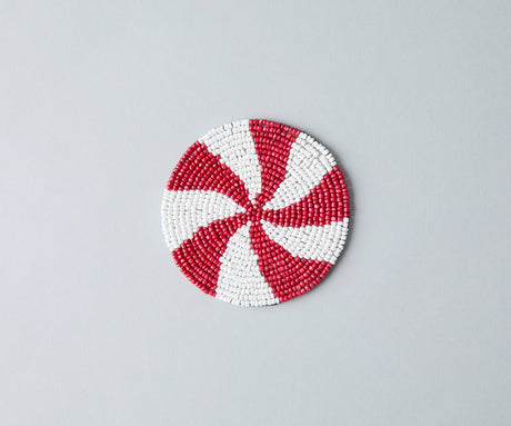 Handmade Beaded Christmas Coaster | Festive Red & White Decor by Payton James-table tops-Parc Decor
