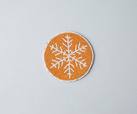 Handmade Beaded Christmas Snowflakes Coasters, White and Yellow Beads, Payton James Holiday Table Decor, Elegant Centerpiece Gift Idea-Table tops-Parc Decor