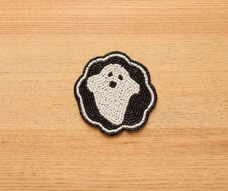 Handmade Beaded Ghost Coaster Halloween Cup Mat Spooky Drink Decor Black White Bead Cute Ghost Barware Accent-Table tops-Parc Decor