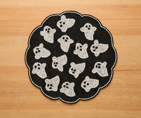 Handmade Beaded Ghost Placemat Halloween Table Decor Spooky Bead Table Mat Cute Ghost Centerpiece Goth Holiday Decoration-Table tops-Parc Decor