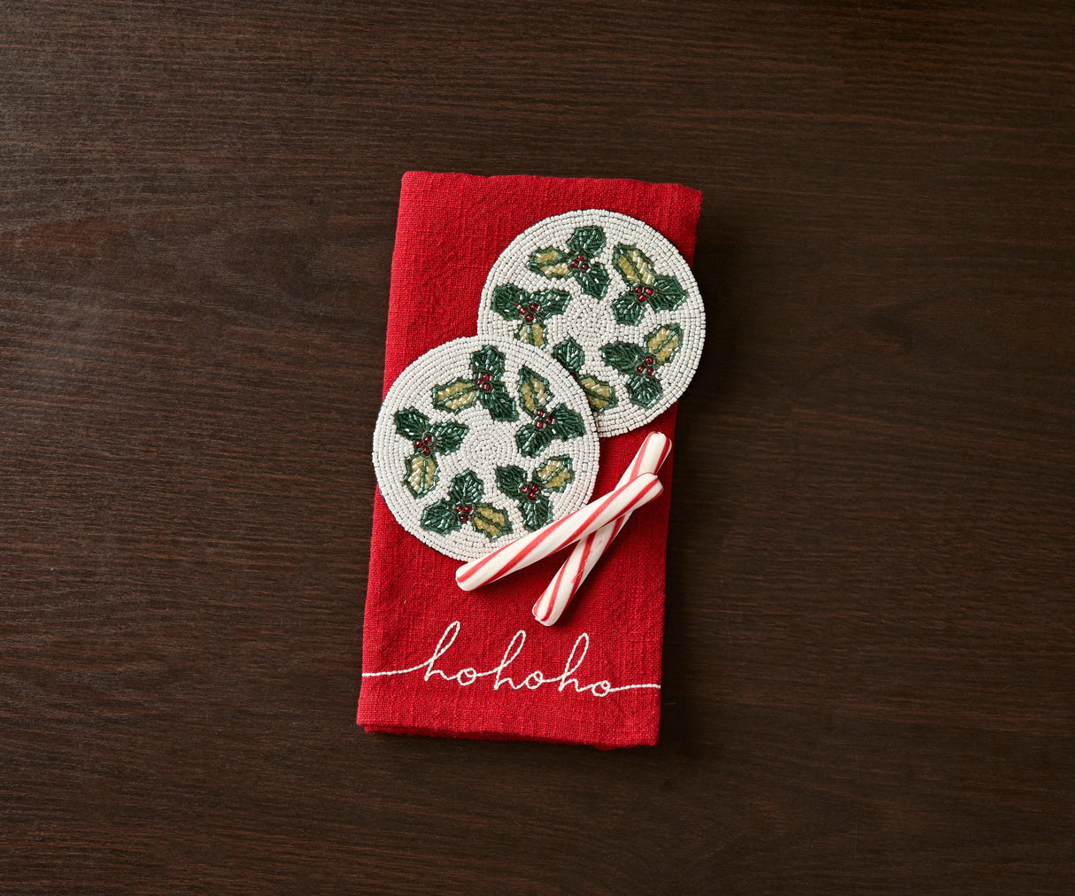 Handmade Beaded Holiday Coaster – Christmas Table Decor by Payton James-Coasters-Parc Decor