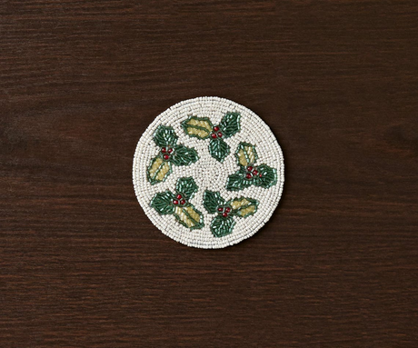 Handmade Beaded Holiday Coaster – Christmas Table Decor by Payton James-Coasters-Parc Decor