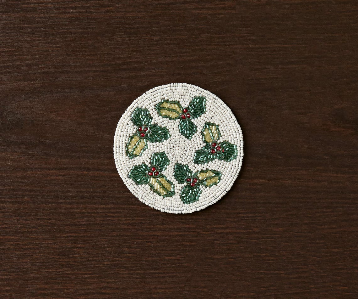 Handmade Beaded Holiday Coaster – Christmas Table Decor by Payton James-Coasters-Parc Decor