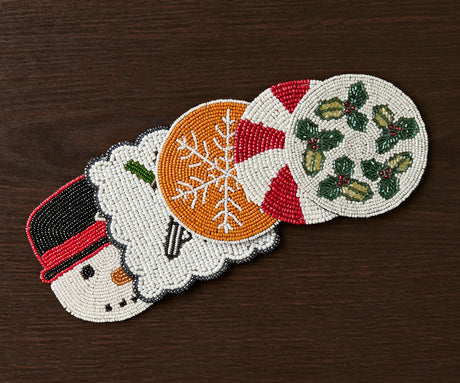 Handmade Beaded Holiday Coaster – Christmas Table Decor by Payton James-Coasters-Parc Decor