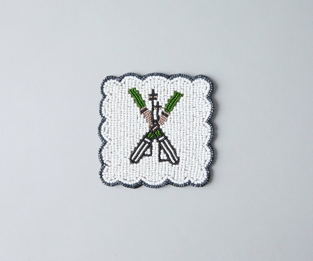 Handmade Beaded Ski Coaster with Pearls – Elegant Black, White, and Green Coaster for Tableware & Home Decor-Table tops-Parc Decor